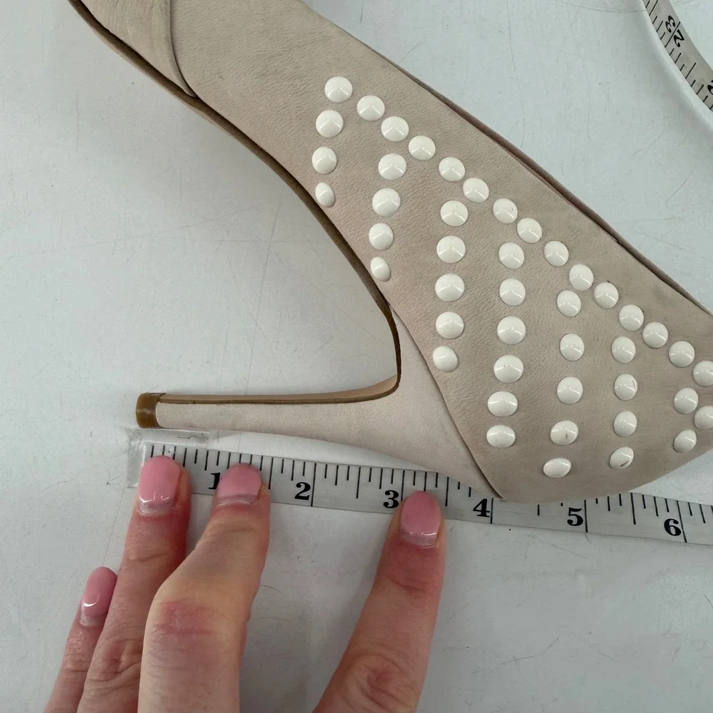 French Connection‎ Pump Women Size 41 10.5 Beige Studded Pointed Toe Stiletto